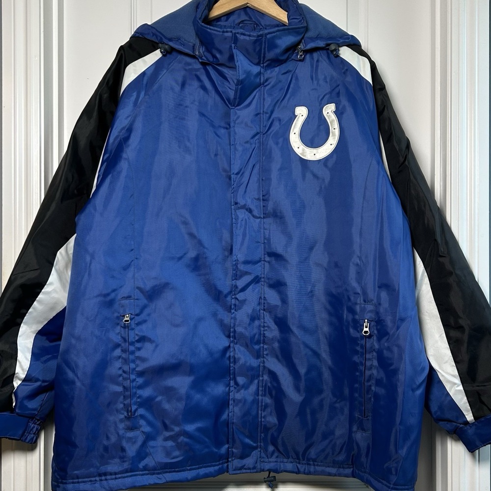 NFL Indianapolis Colts Royal Blue Black Color Block Hooded Windbreaker Jacket